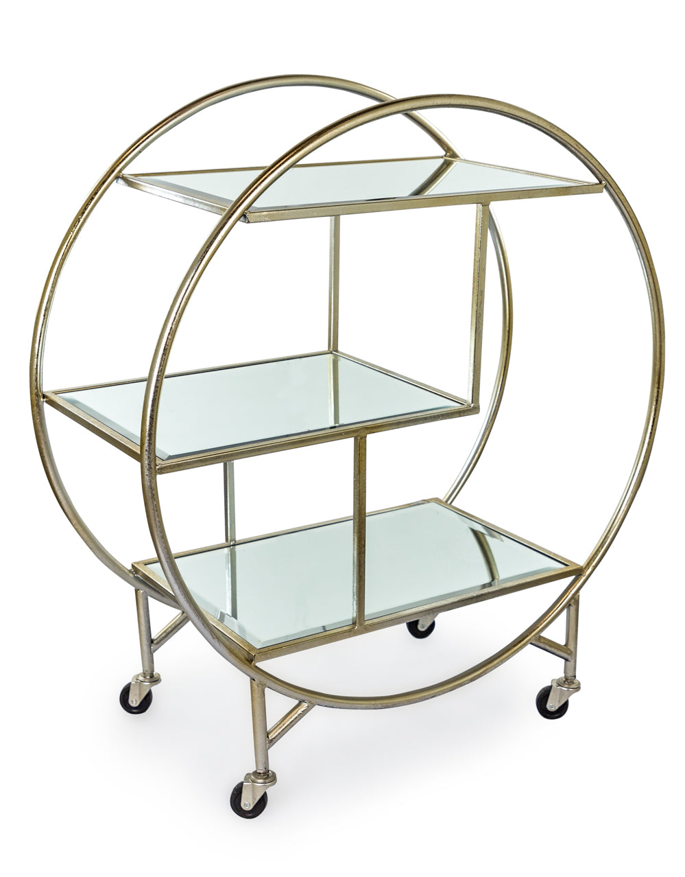 Round Mirrored Bar Trolley – Antiqued Silver