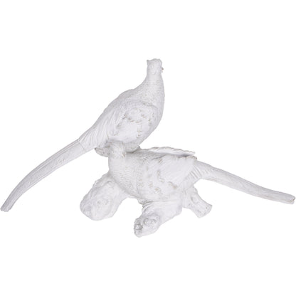 Distressed Pheasant Sculpture Pair – Antique White & Gold