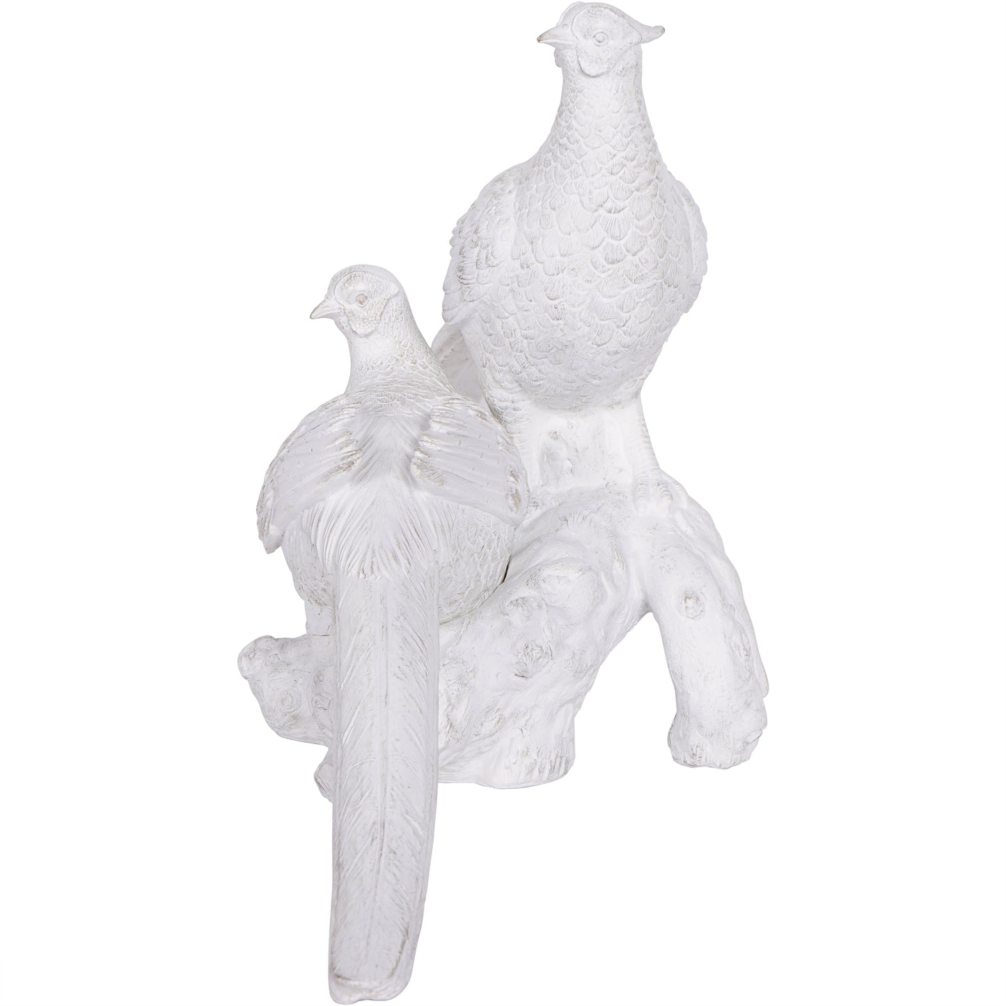 Distressed Pheasant Sculpture Pair – Antique White & Gold