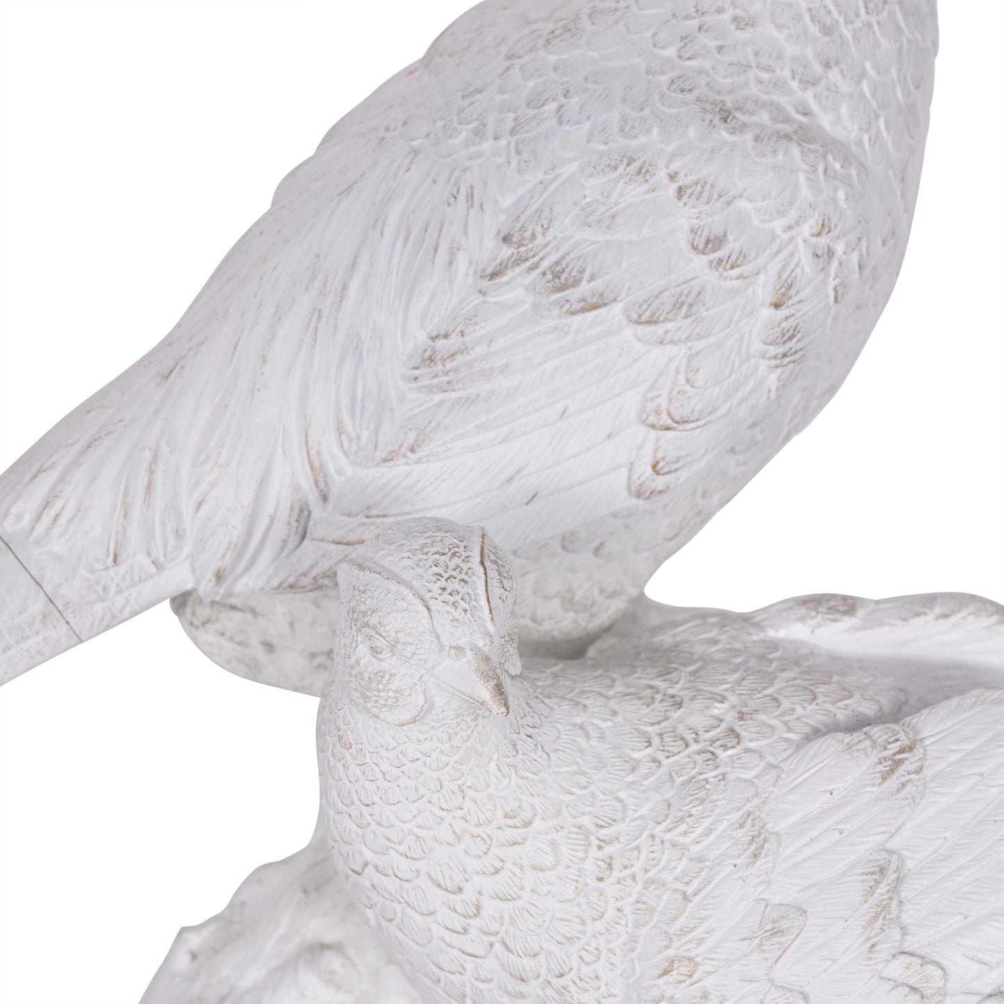 Distressed Pheasant Sculpture Pair – Antique White & Gold