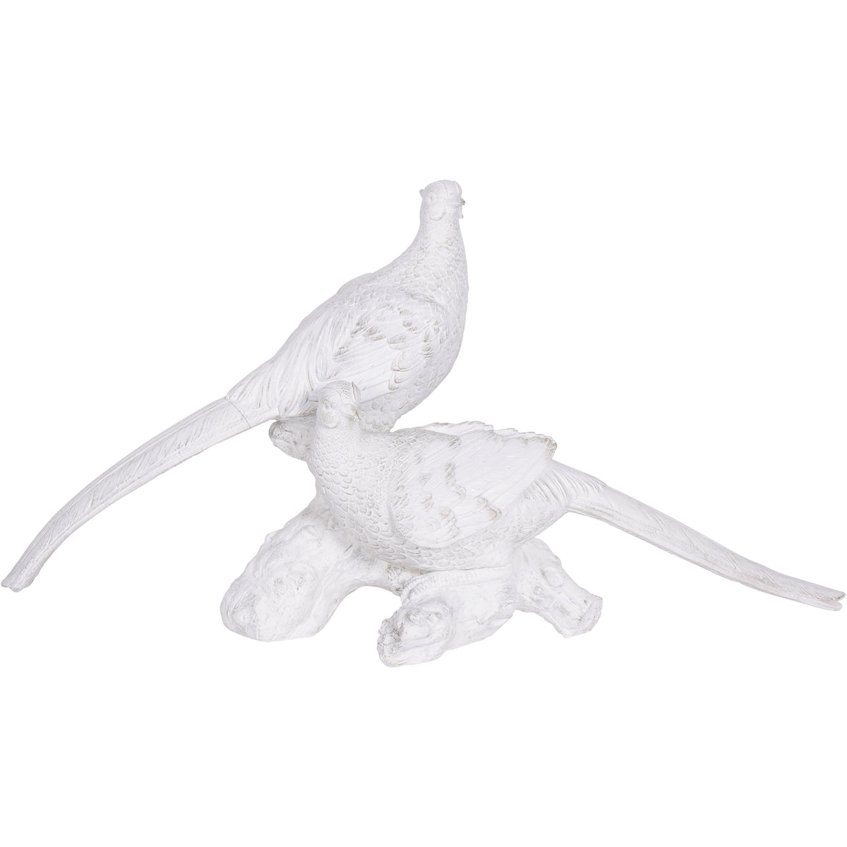 Distressed Pheasant Sculpture Pair – Antique White & Gold