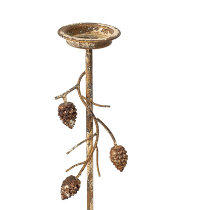 Aura Pinecone Branch Candle Holder – Rustic Gold, Small