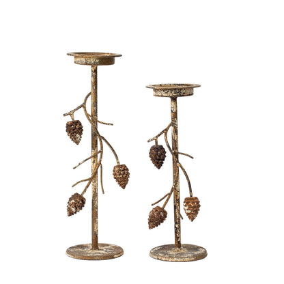 Aura Pinecone Branch Candle Holder – Rustic Gold, Small