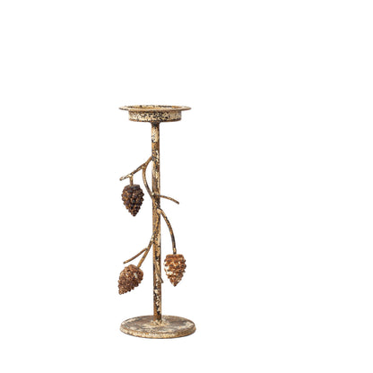 Aura Pinecone Branch Candle Holder – Rustic Gold, Small