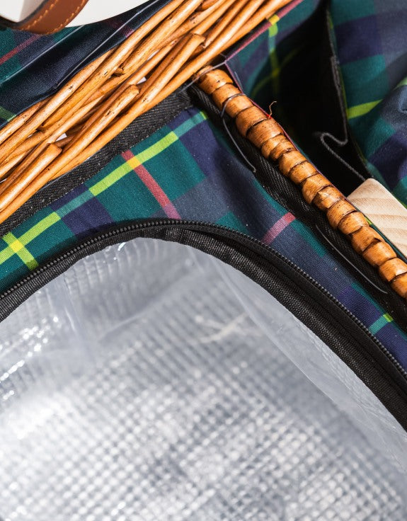 Tartan Picnic Hamper for Two – Leather Handle Set