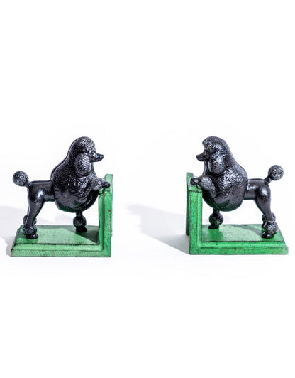 Antiqued Cast Iron Poodle Bookends – Black Pair
